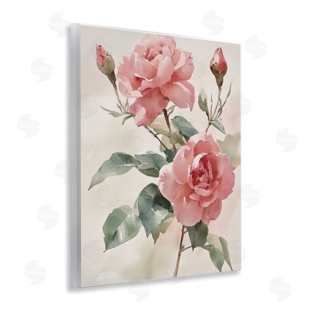 Petal Prints Design Pink Watercolor Roses and Buds Wall Plaque Art Print