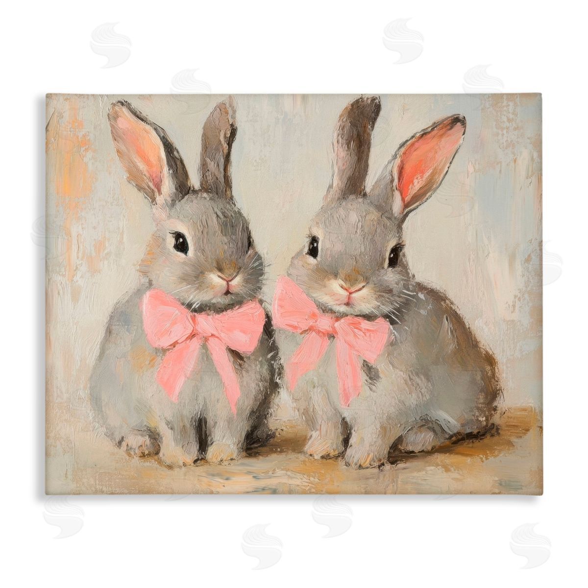 Petal Prints Design Bunnies in Pink Bows Canvas Wall Art Print