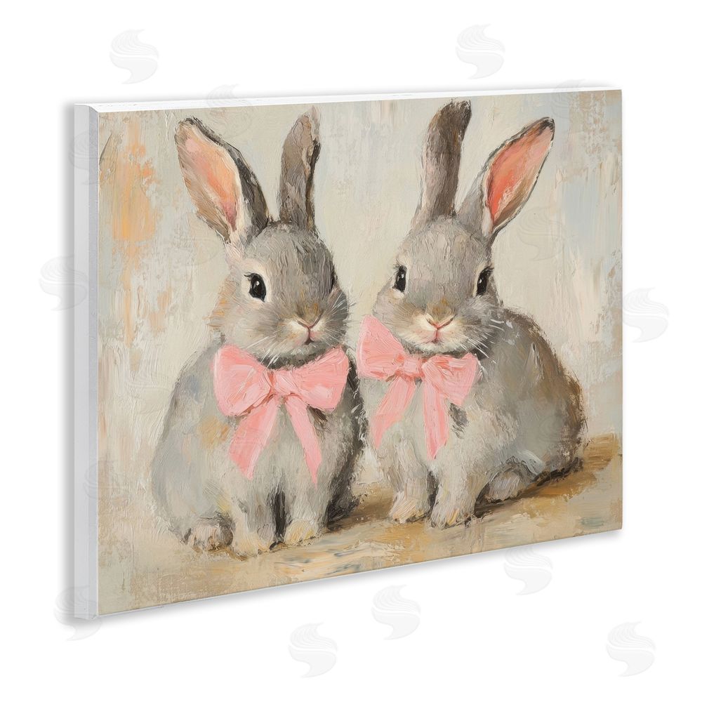 Petal Prints Design Bunnies in Pink Bows Wall Plaque Art Print