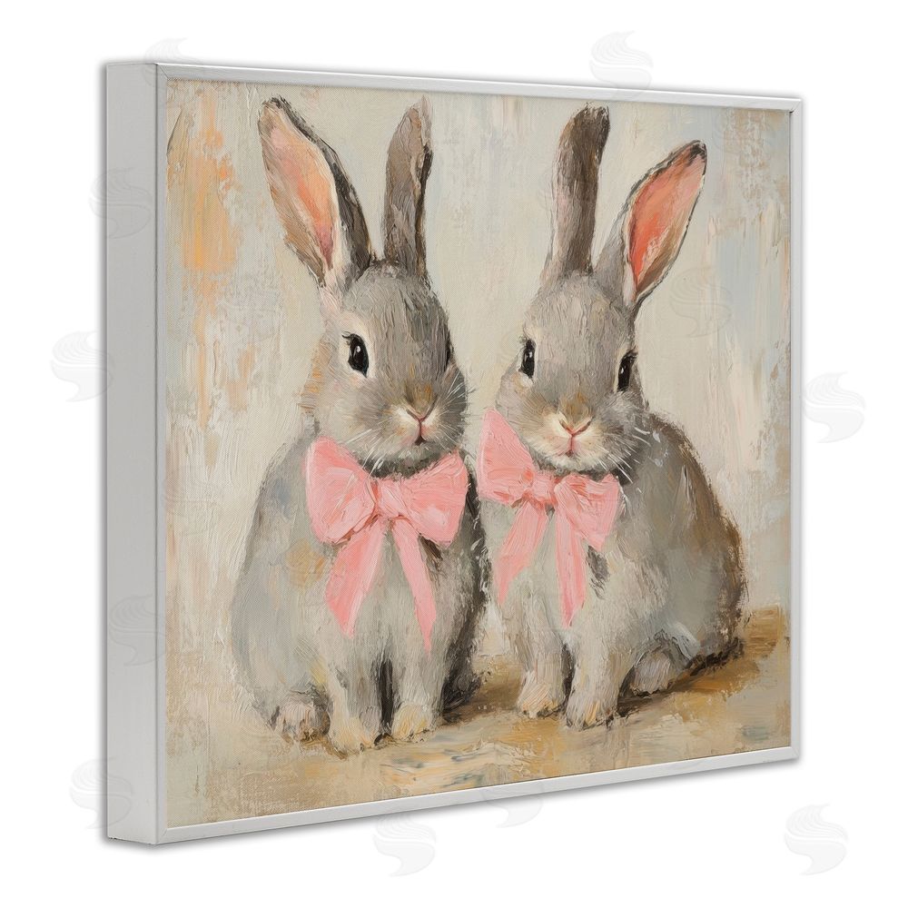 Petal Prints Design Bunnies in Pink Bows White Framed Giclee Wall Art Print