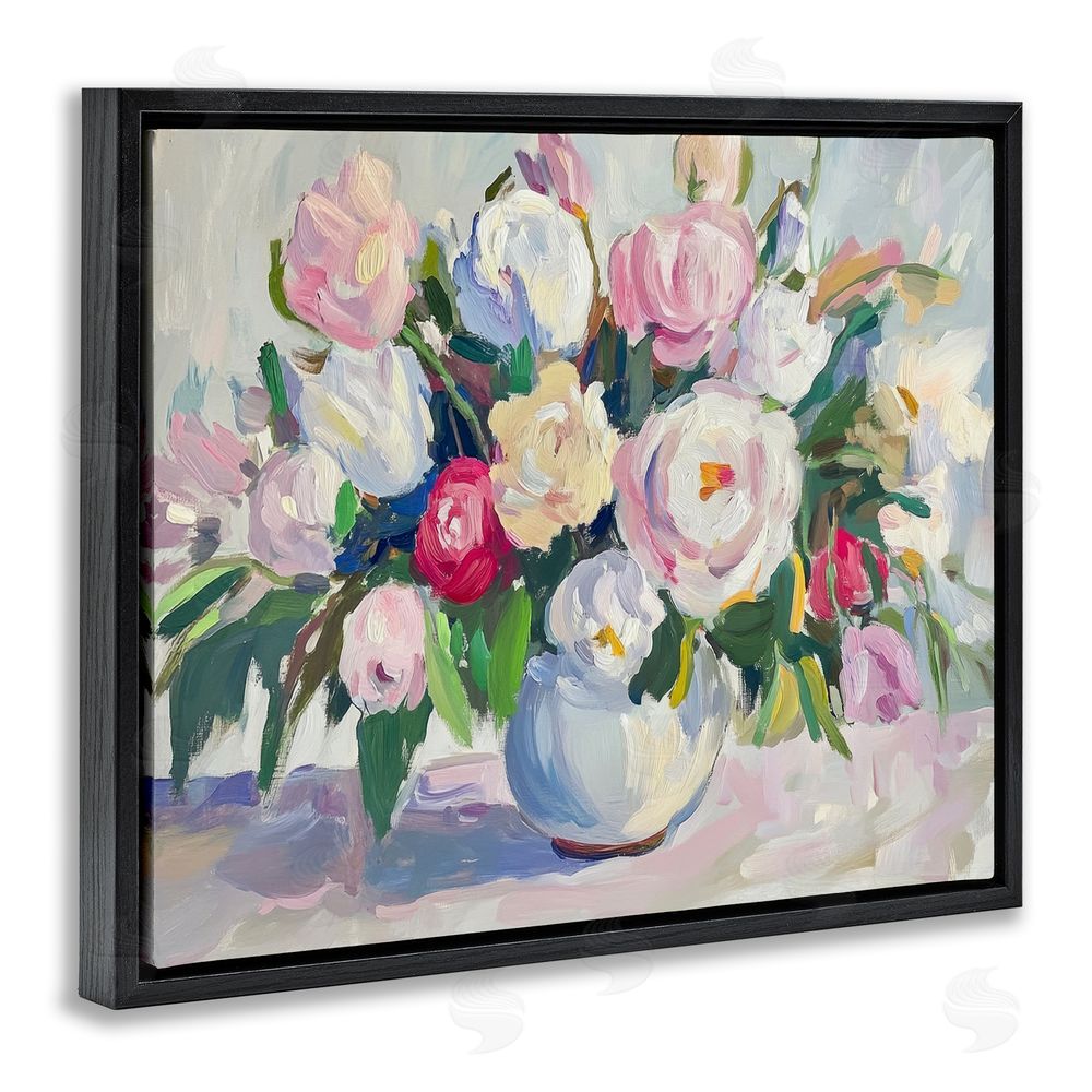 Petal Prints Design Abstract Colorful Bouquet Pastel Black Floating Frame Canvas Wall Art Print