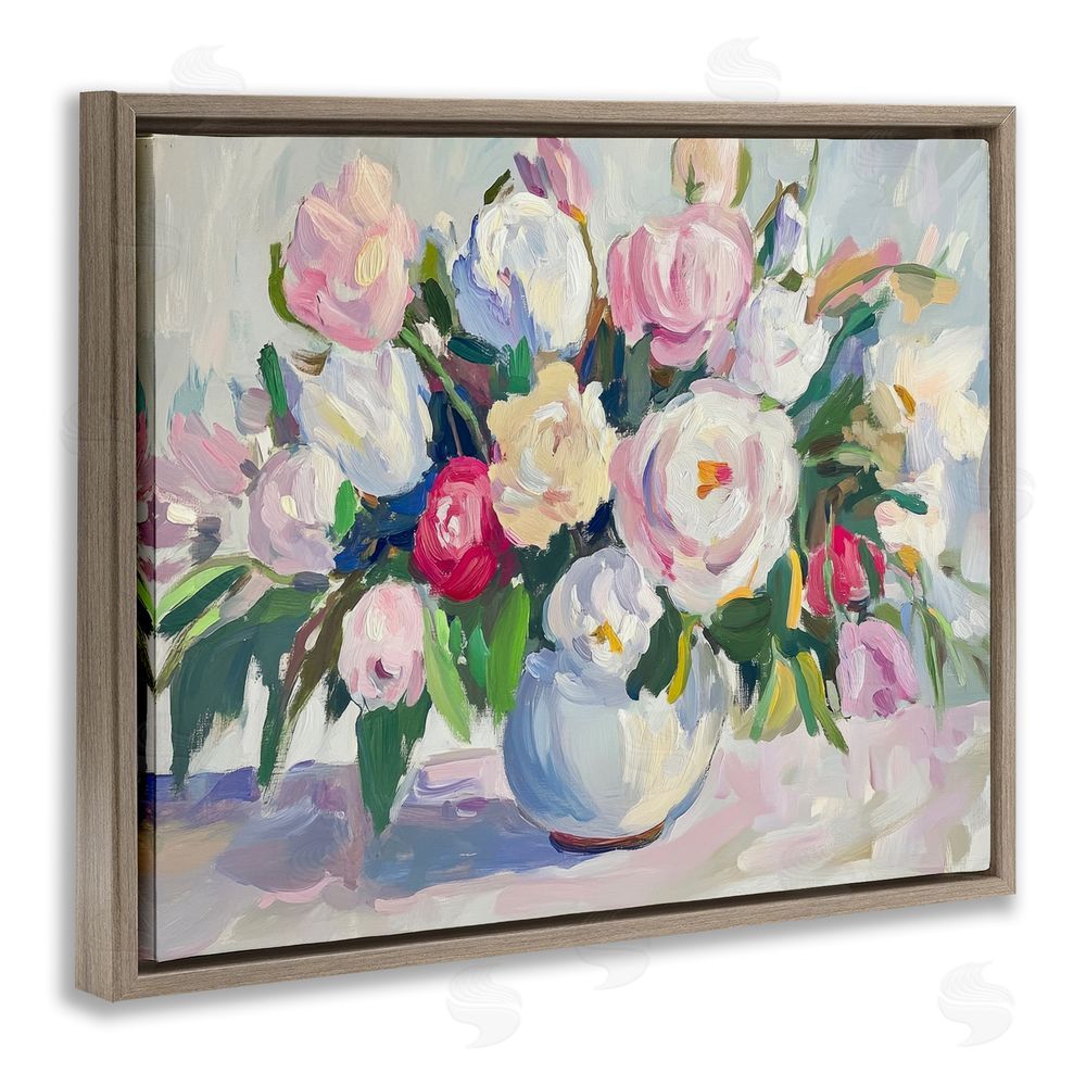 Petal Prints Design Abstract Colorful Bouquet Pastel Brown Floating Frame Canvas Wall Art Print