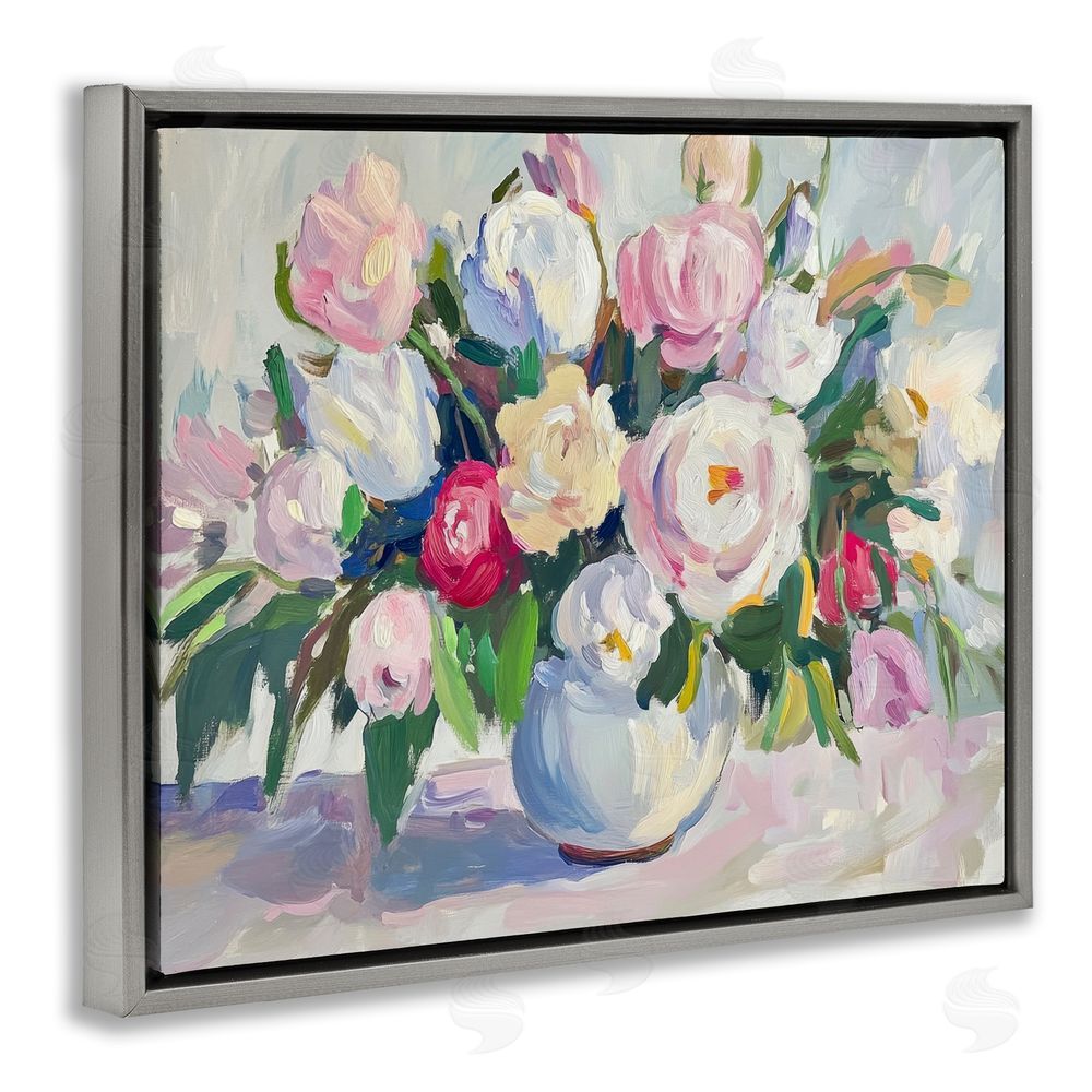 Petal Prints Design Abstract Colorful Bouquet Pastel Gray Floating Frame Canvas Wall Art Print