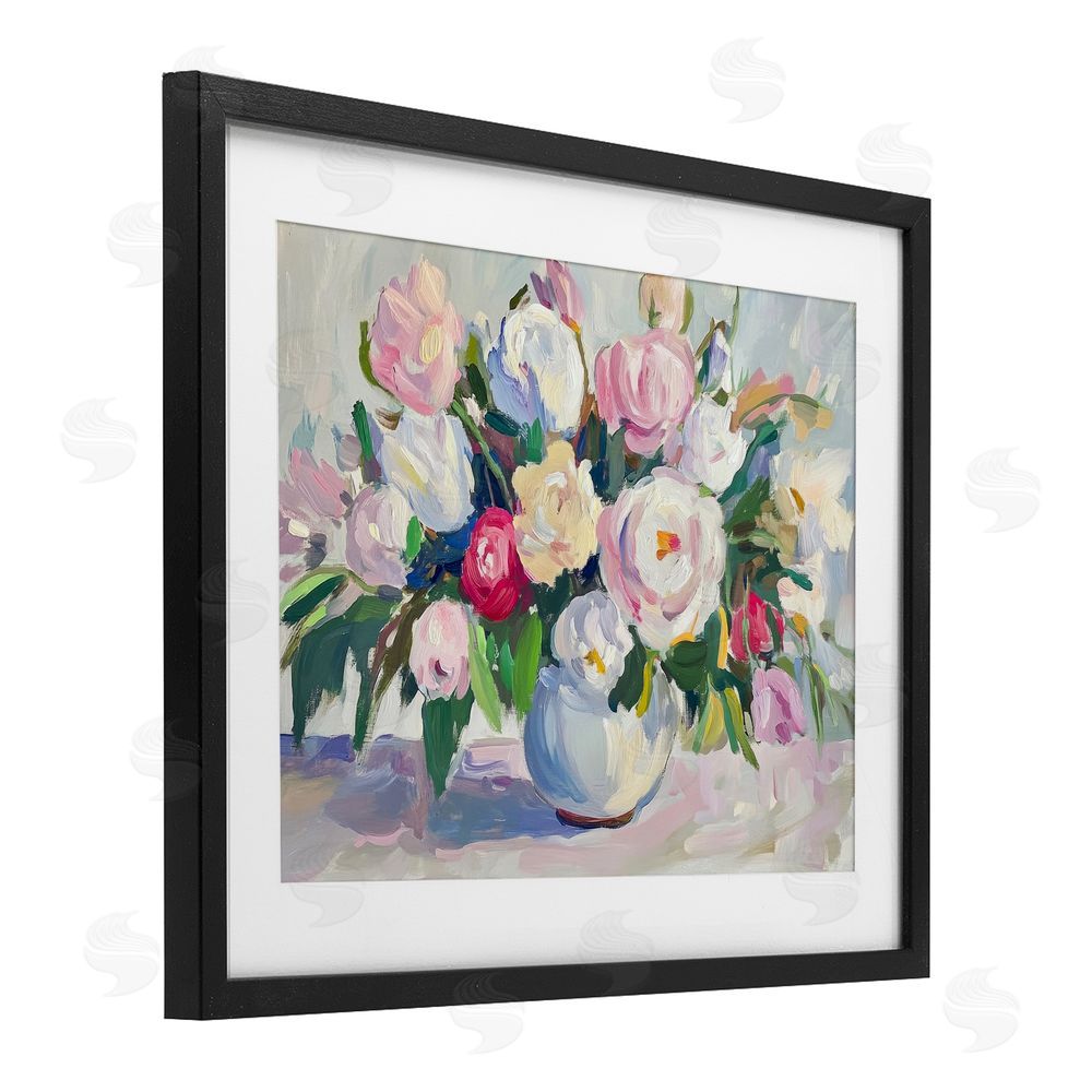 Petal Prints Design Abstract Colorful Bouquet Pastel Black Framed Print Under Glass with White Mat Wall Art