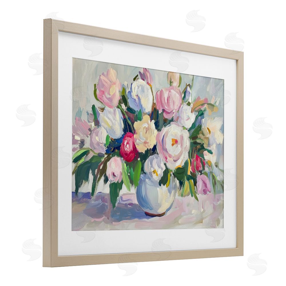 Petal Prints Design Abstract Colorful Bouquet Pastel Birch Framed Print Under Glass with White Mat Wall Art