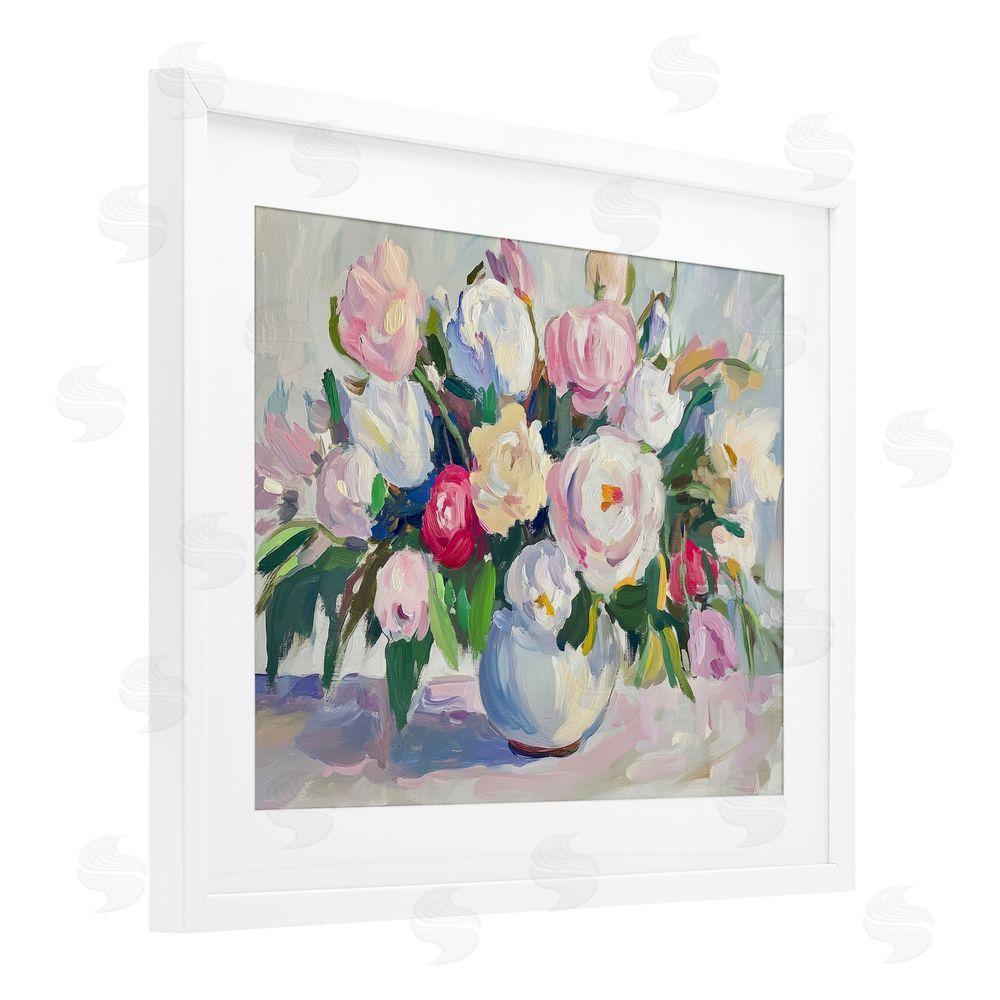 Petal Prints Design Abstract Colorful Bouquet Pastel White Framed Print Under Glass with Mat Wall Art
