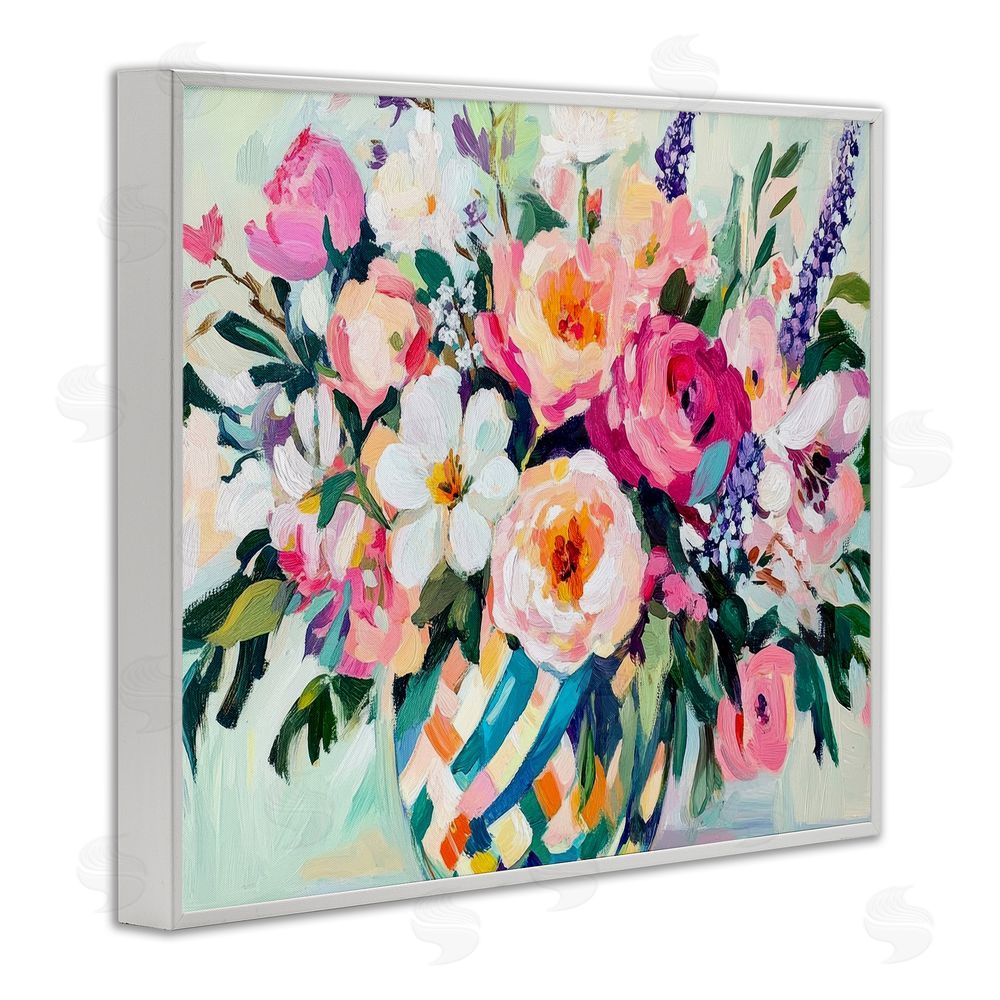 Petal Prints Design Colorful Bouquet in Spring Vase White Framed Giclee Wall Art Print
