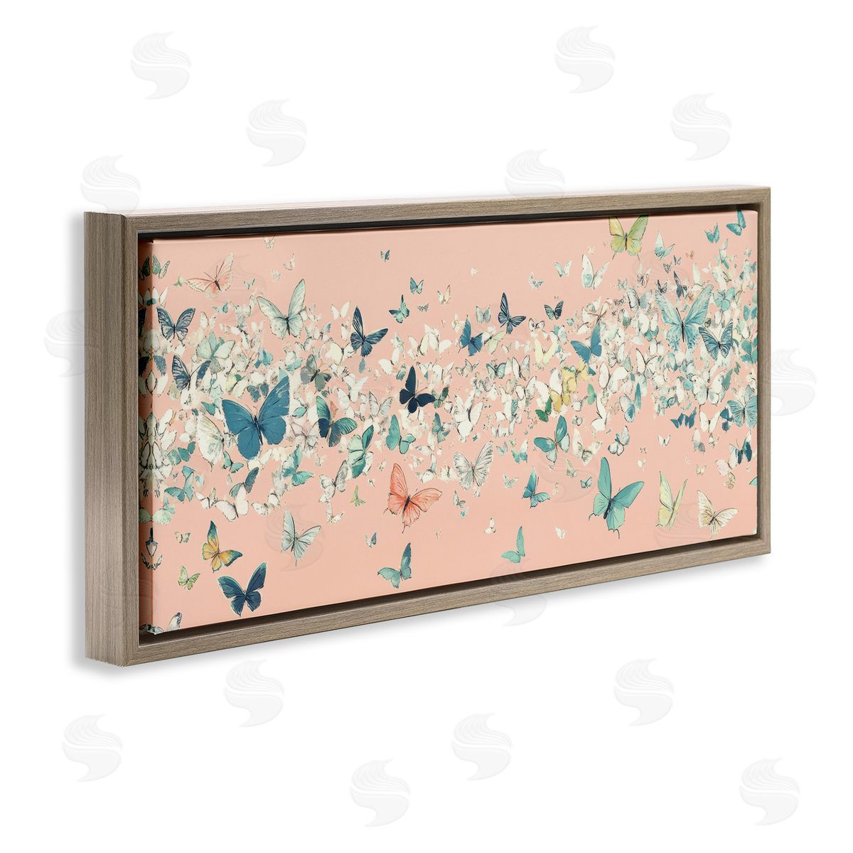 Petal Prints Design Blush Butterfly Soiree Brown Floating Frame Canvas Wall Art Print