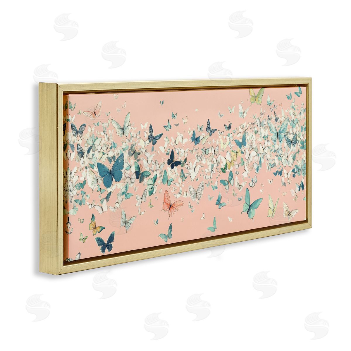 Petal Prints Design Blush Butterfly Soiree Gold Floating Frame Canvas Wall Art Print