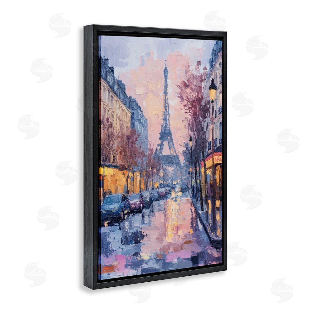 Petal Prints Design Paris Street Abstract City Black Floating Frame Canvas Wall Art Print