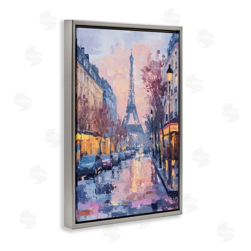 Petal Prints Design Paris Street Abstract City Gray Floating Frame Canvas Wall Art Print