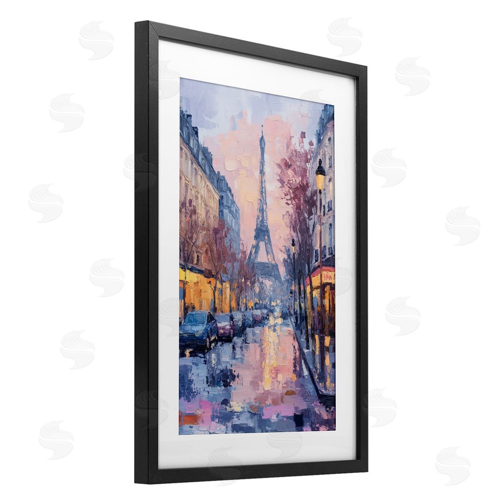 Petal Prints Design Paris Street Abstract City Black Framed Print Under Glass with White Mat Wall Art