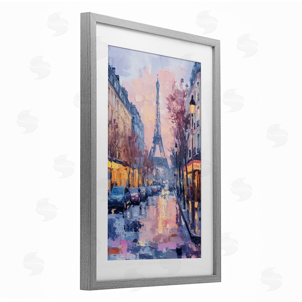 Petal Prints Design Paris Street Abstract City Gray Framed Print Under Glass with White Mat Wall Art