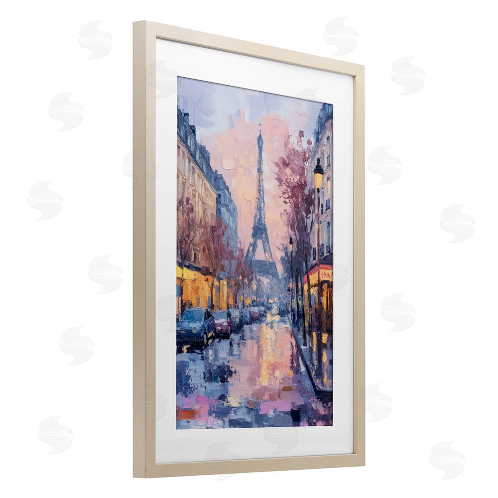 Petal Prints Design Paris Street Abstract City Birch Framed Print Under Glass with White Mat Wall Art