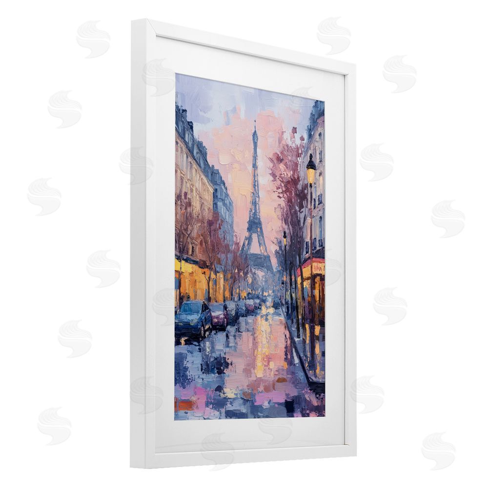 Petal Prints Design Paris Street Abstract City White Framed Print Under Glass with Mat Wall Art