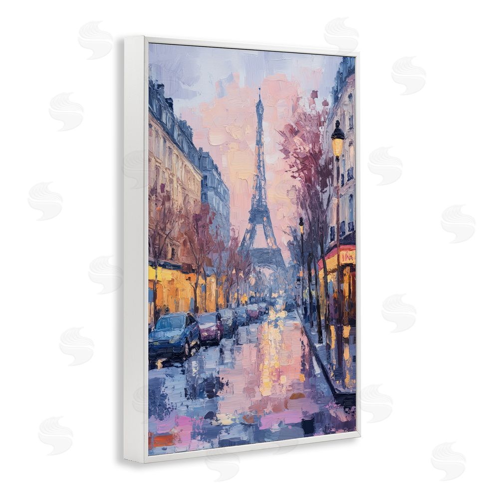 Petal Prints Design Paris Street Abstract City White Framed Giclee Wall Art Print