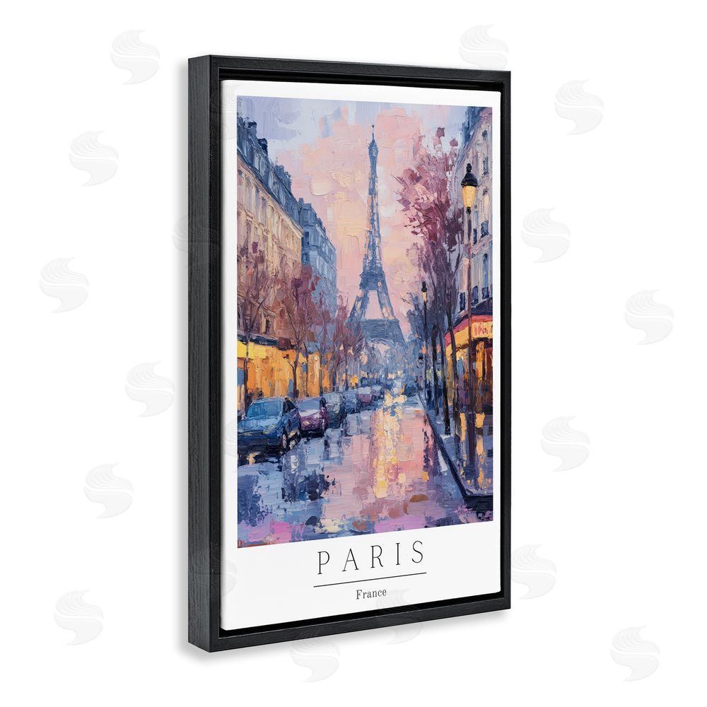 Petal Prints Design Vintage Paris Street Abstract Black Floating Frame Canvas Wall Art Print