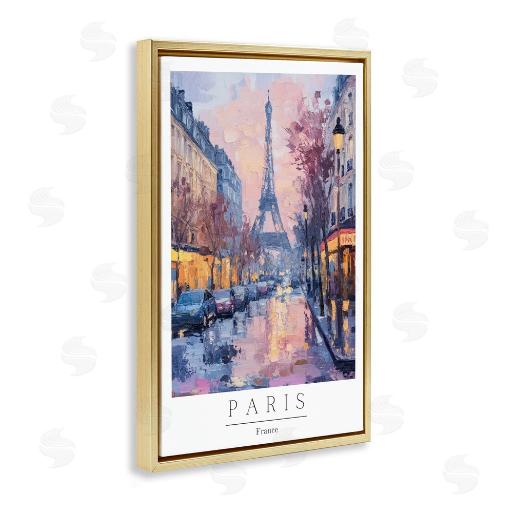 Petal Prints Design Vintage Paris Street Abstract Gold Floating Frame Canvas Wall Art Print