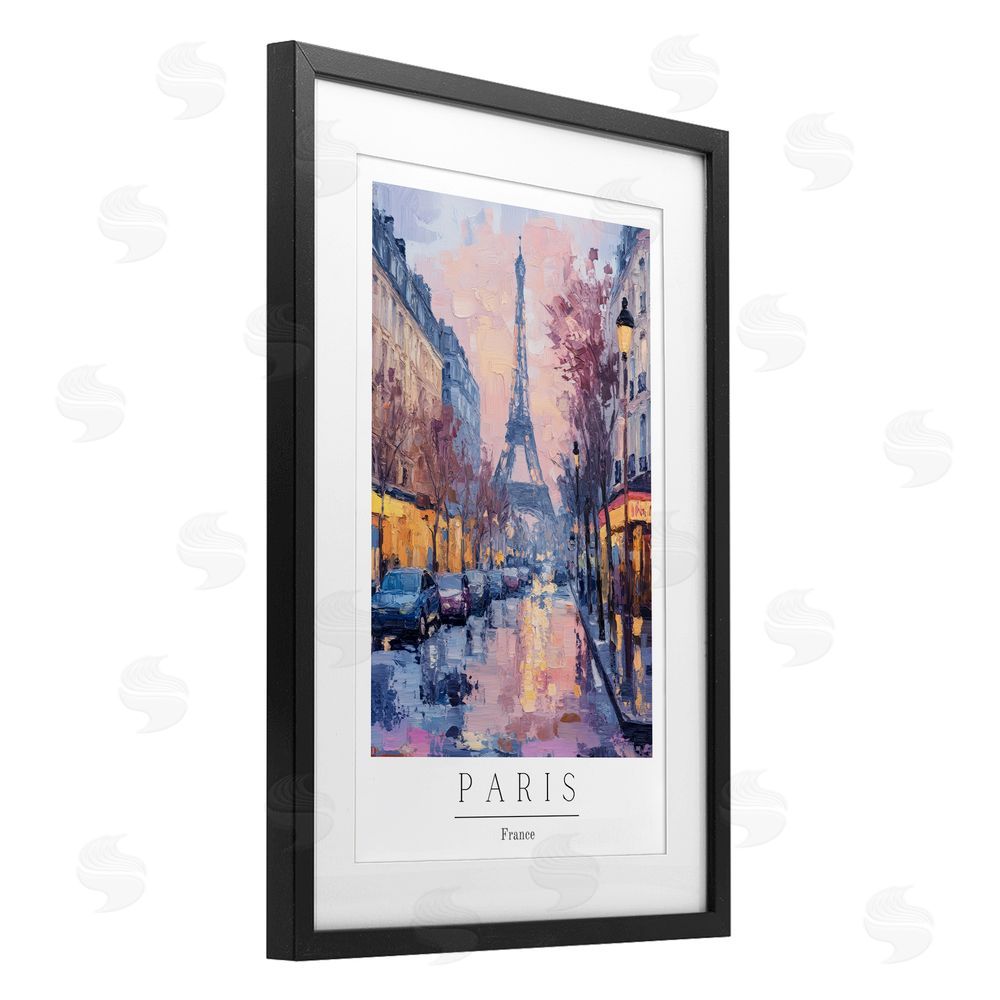 Petal Prints Design Vintage Paris Street Abstract Black Framed Print Under Glass with White Mat Wall Art