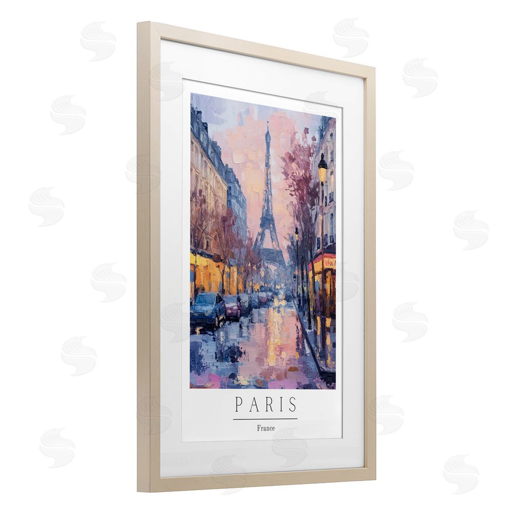 Petal Prints Design Vintage Paris Street Abstract Birch Framed Print Under Glass with White Mat Wall Art