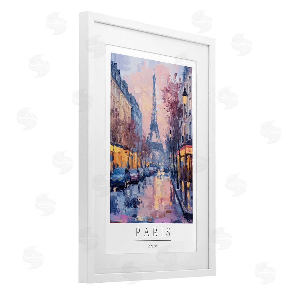 Petal Prints Design Vintage Paris Street Abstract White Framed Print Under Glass with Mat Wall Art