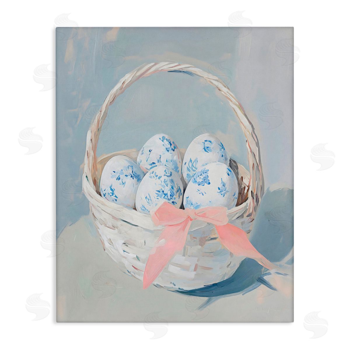 Arlington Prints Blue Floral Egg Basket Canvas Wall Art Print