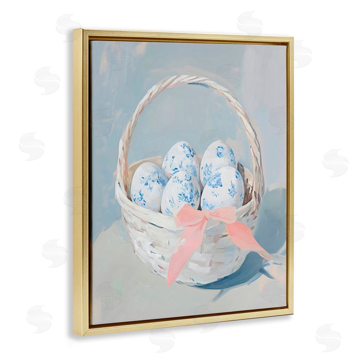 Arlington Prints Blue Floral Egg Basket Gold Floating Frame Canvas Art Print