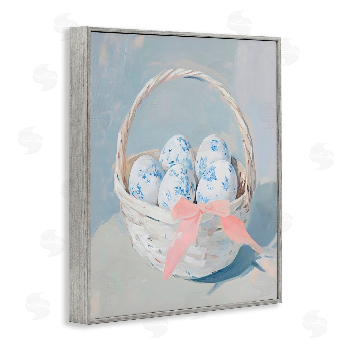 Arlington Prints Blue Floral Egg Basket Gray Framed Giclee Art Print