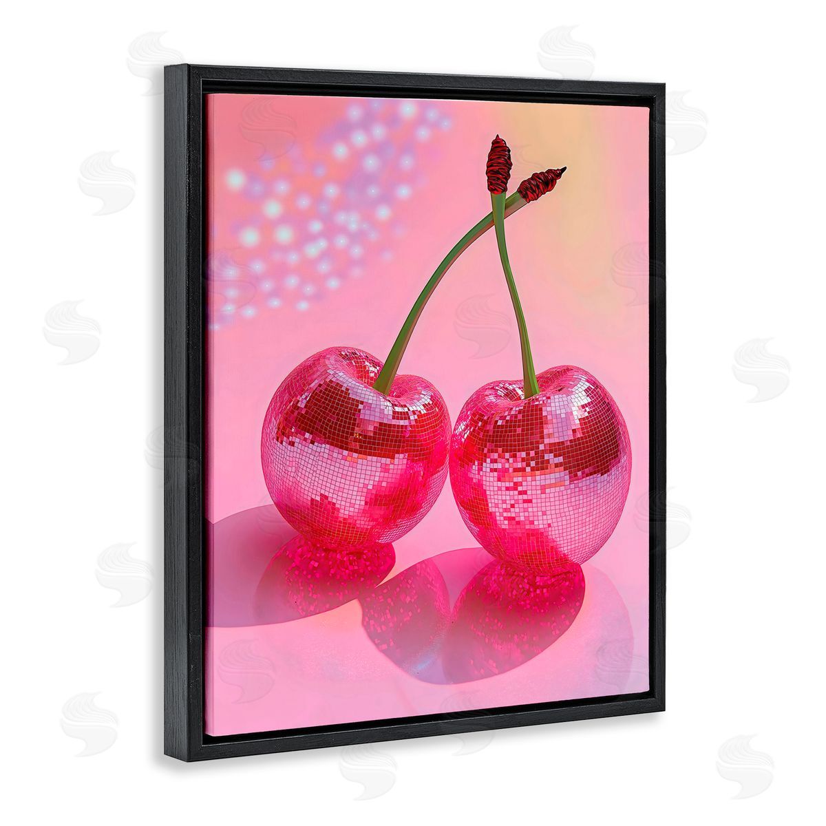 Creative Studio Double Disco Cherries Black Floating Frame Canvas Wall Art Print
