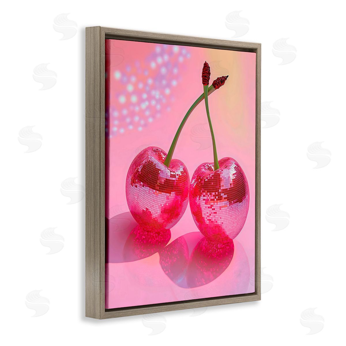 Creative Studio Double Disco Cherries Brown Floating Frame Canvas Art Print