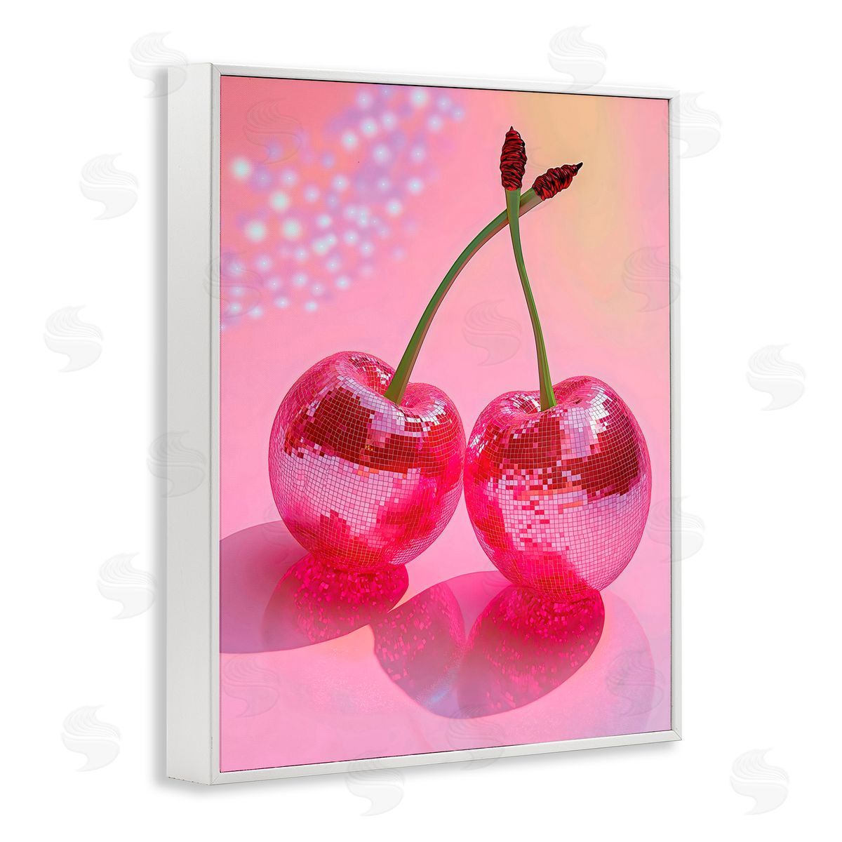 Creative Studio Double Disco Cherries White Frame Giclee Art Print
