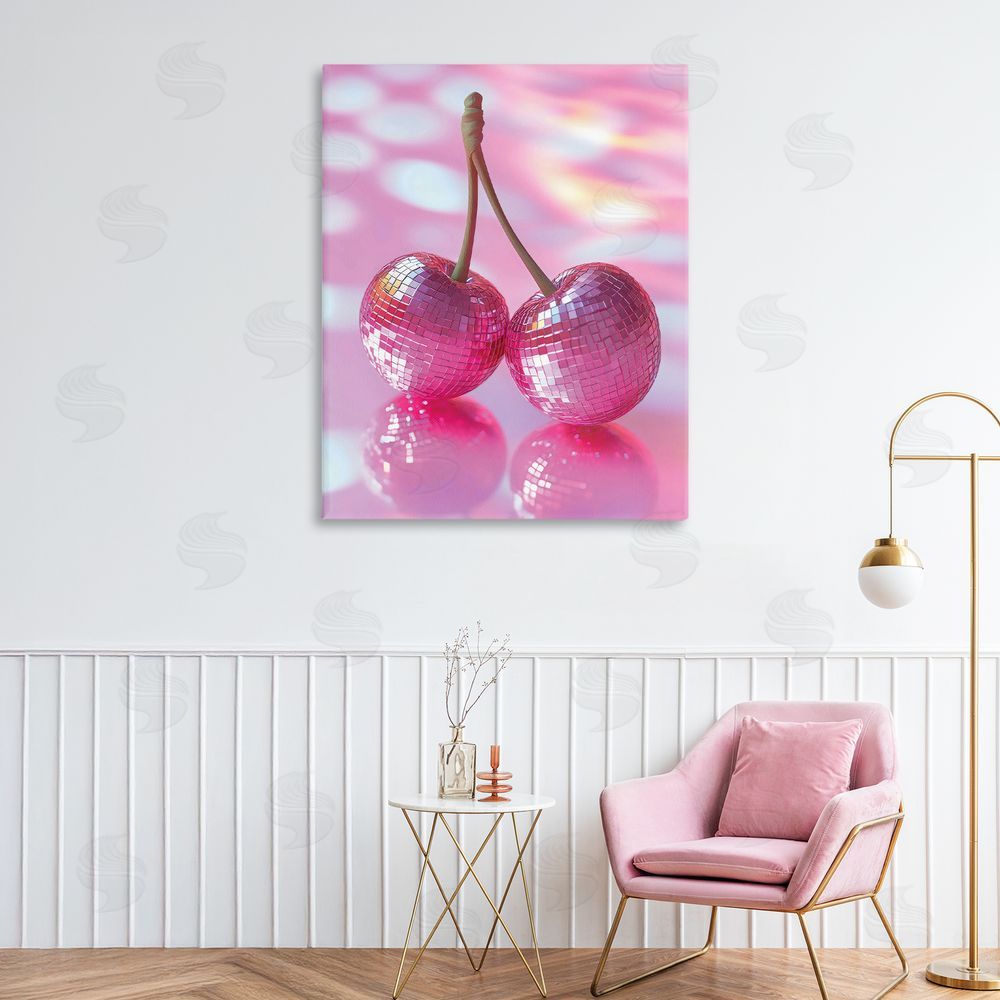 Creative Studio Pastel Disco Ball Cherries Printed Wall Art in Room