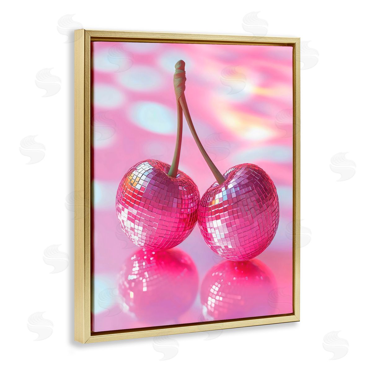 Creative Studio Pastel Disco Ball Cherries Gold Floating Frame Canvas Art Print