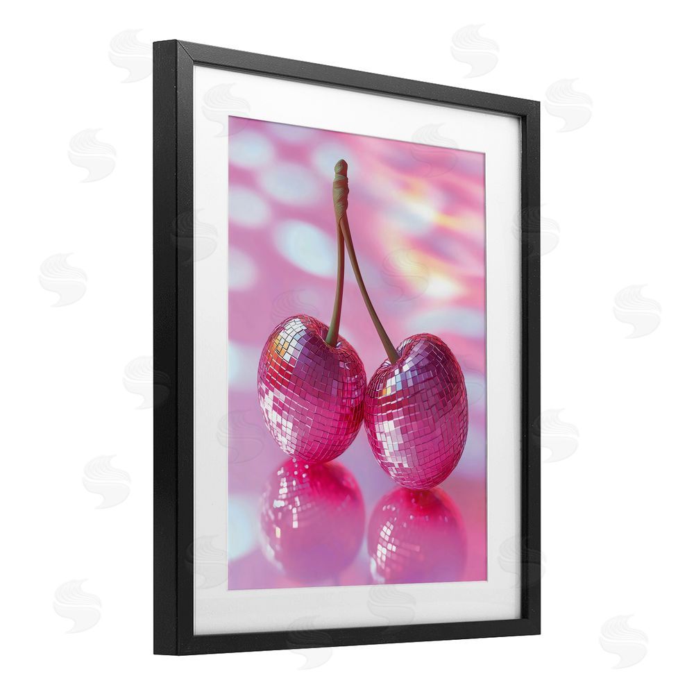 Creative Studio Pastel Disco Ball Cherries Black Framed Print Under Glass Art