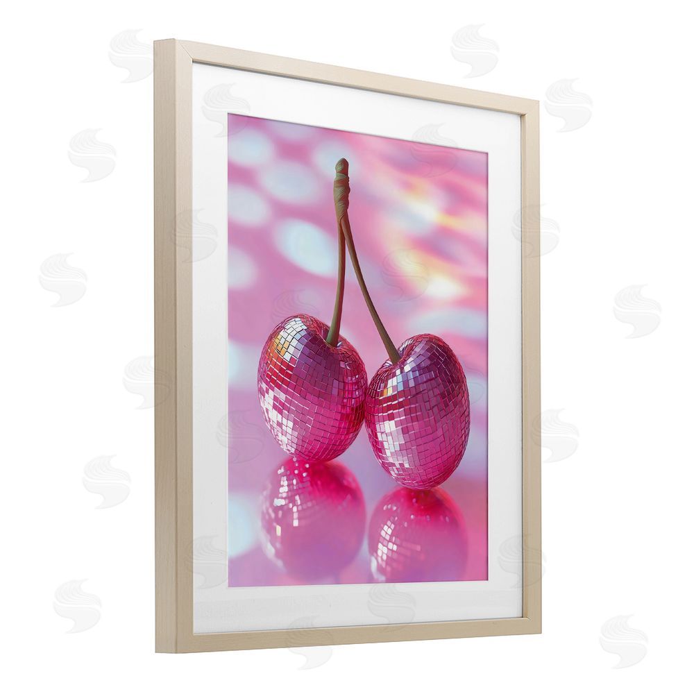 Creative Studio Pastel Disco Ball Cherries Birch Framed Print Under Glass Art