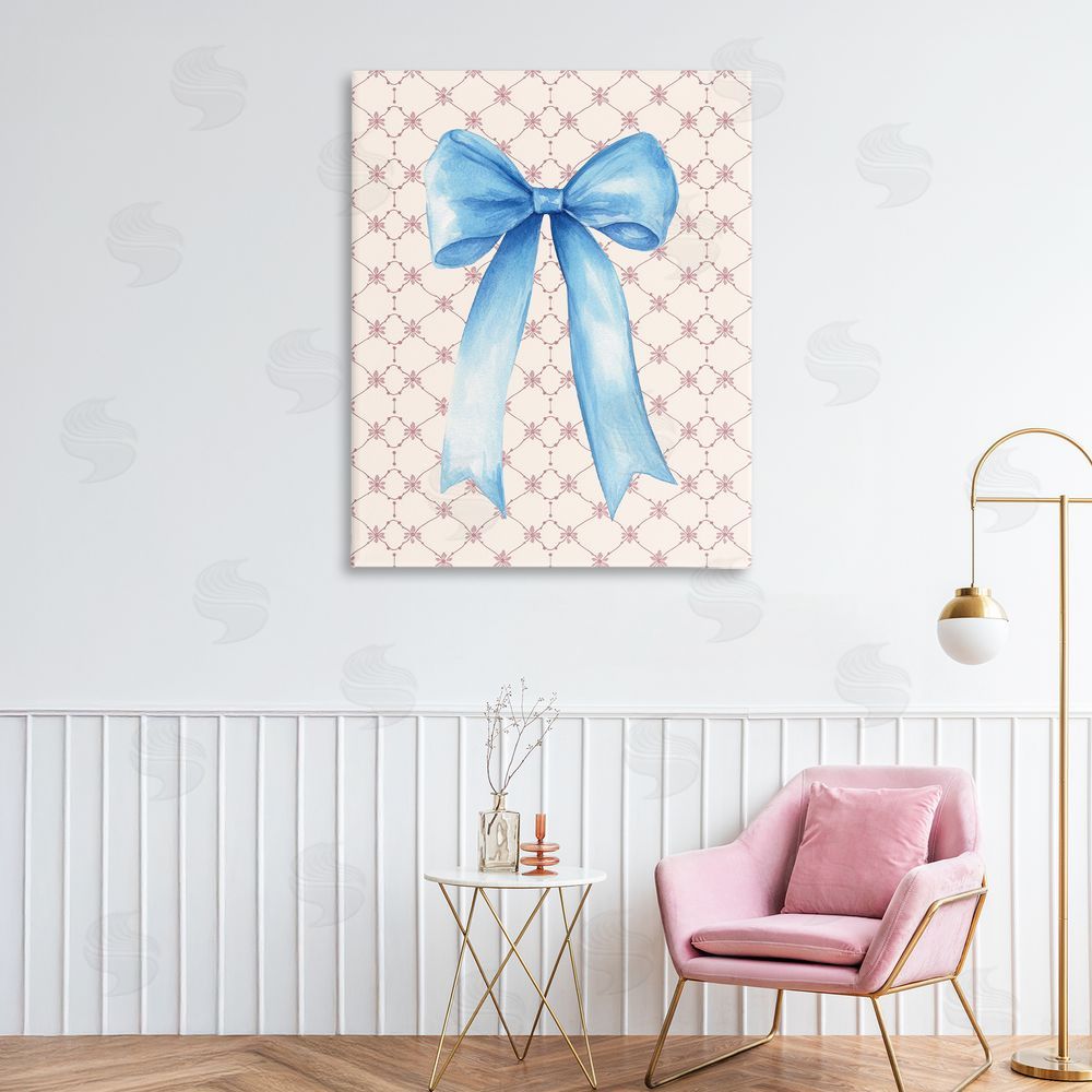 Petal Prints Design Blue Bow on Rose Quilt Pattern Canvas Art on Wall