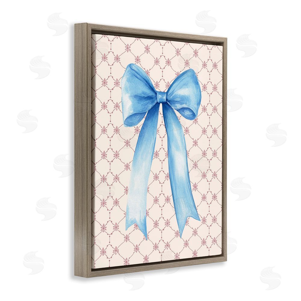 Petal Prints Design Blue Bow on Rose Quilt Pattern Brown Floating Frame Canvas Wall Art Print