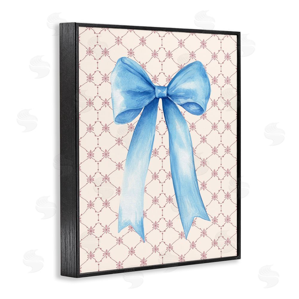 Petal Prints Design Blue Bow on Rose Quilt Pattern Black Framed Giclee Wall Art Print