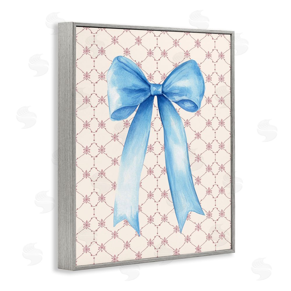 Petal Prints Design Blue Bow on Rose Quilt Pattern Gray Framed Giclee Wall Art Print