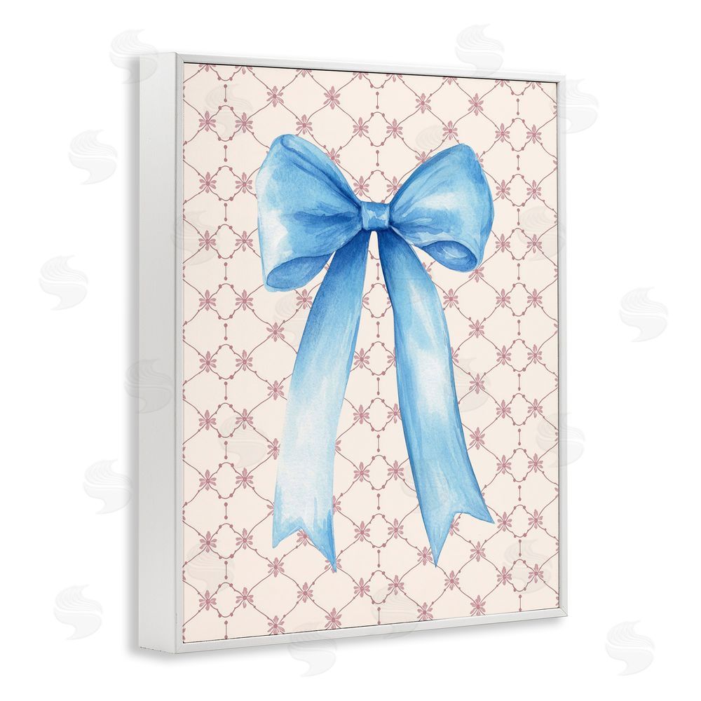 Petal Prints Design Blue Bow on Rose Quilt Pattern White Framed Giclee Wall Art Print