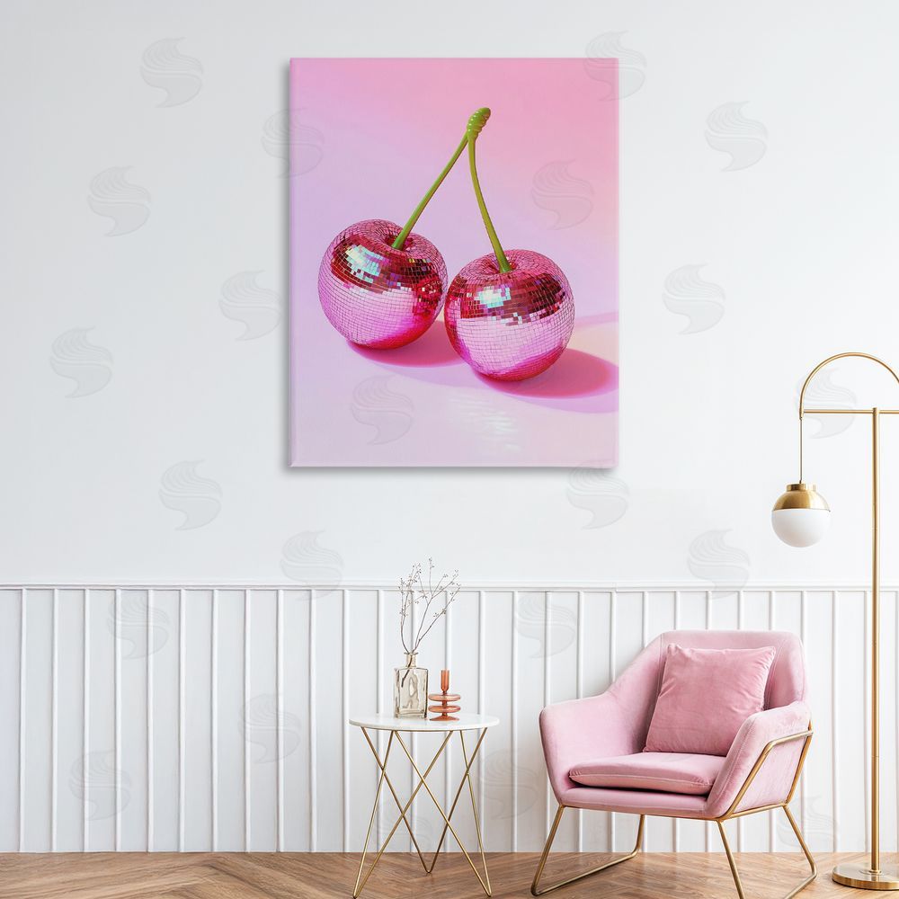 Creative Studio Pink Disco Cherries Canvas Art on Wall