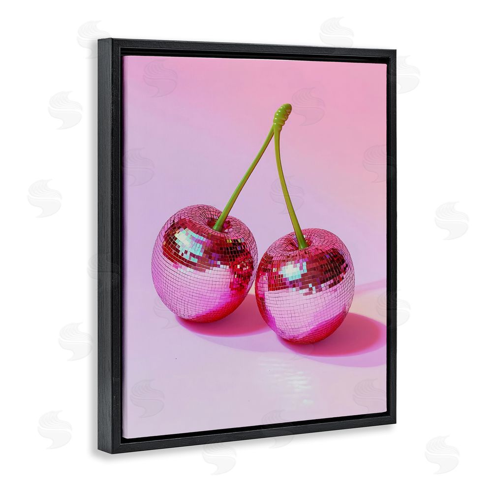Creative Studio Pink Disco Cherries Black Floating Frame Canvas Wall Art Print