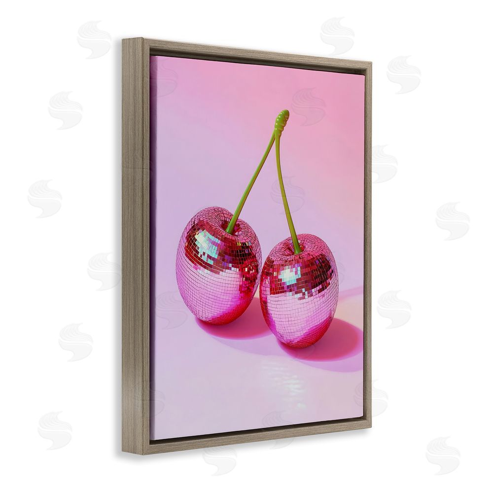 Creative Studio Pink Disco Cherries Brown Floating Frame Canvas Wall Art Print