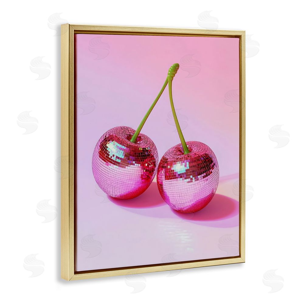Creative Studio Pink Disco Cherries Gold Floating Frame Canvas Wall Art Print