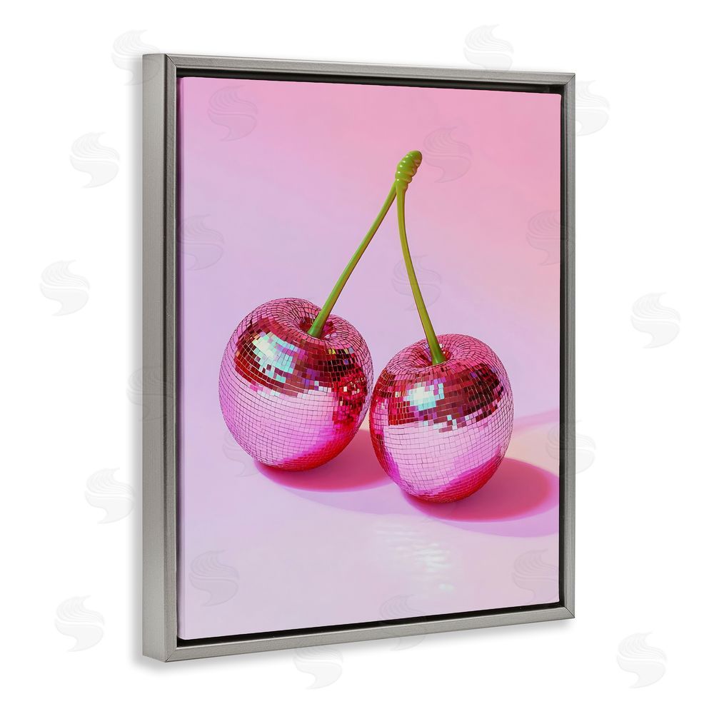 Creative Studio Pink Disco Cherries Gray Floating Frame Canvas Wall Art Print