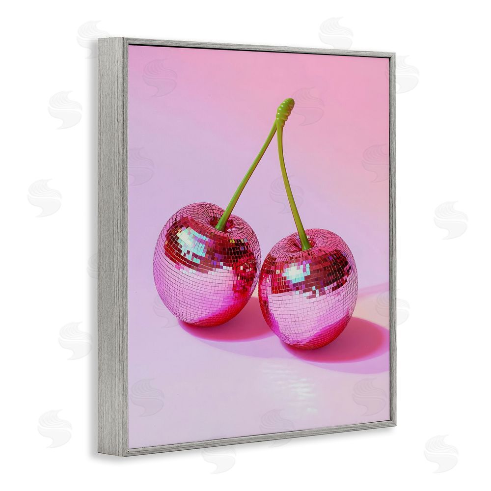 Creative Studio Pink Disco Cherries Gray Framed Giclee Wall Art Print