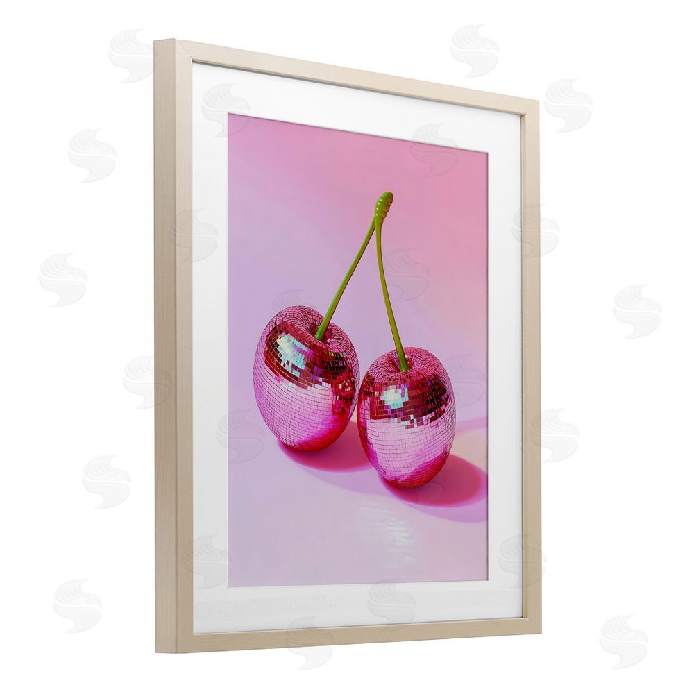 Creative Studio Pink Disco Cherries Birch Framed Print Under Glass with White Mat Wall Art