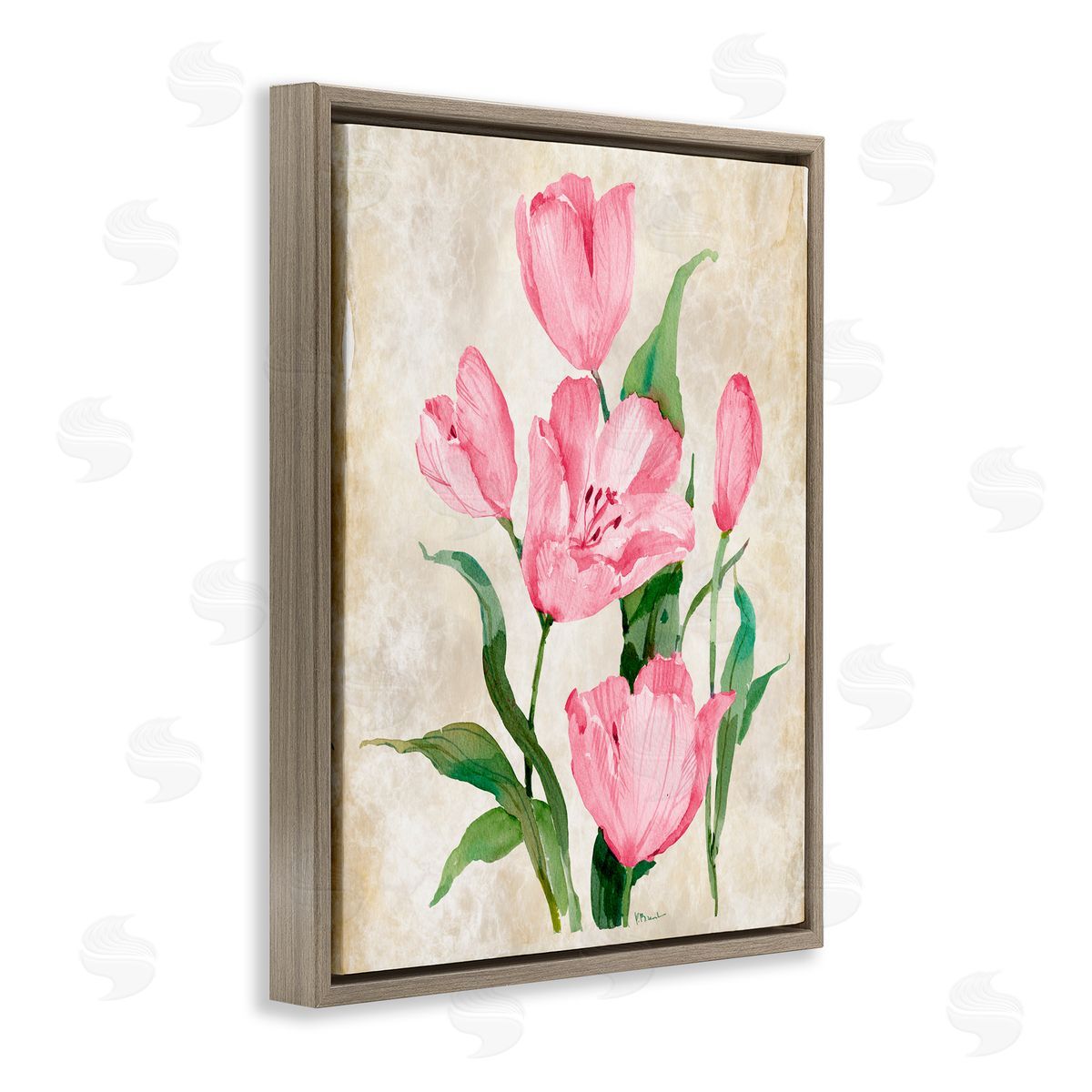 Paul Brent Floral Journal Pink Tulips Brown Floating Frame Canvas Art Print