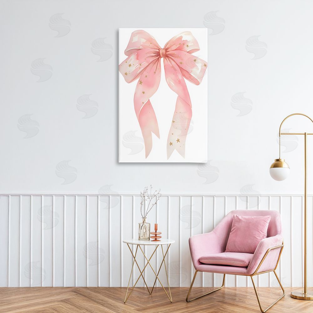 Creative Studio Pink Bow With Gold Stars Printed Wall Art in Room