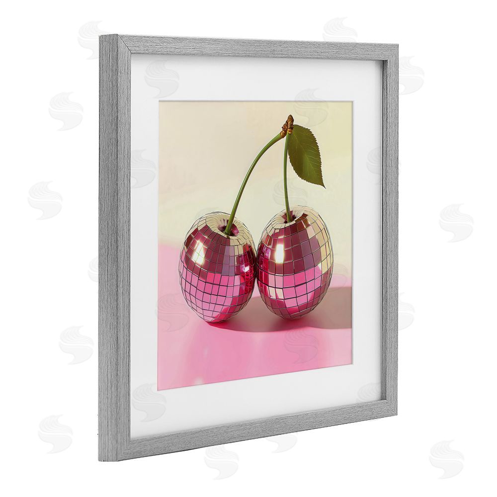 Creative Studio Retro Disco Cherries Gleam Gray Framed Print Under Glass Art